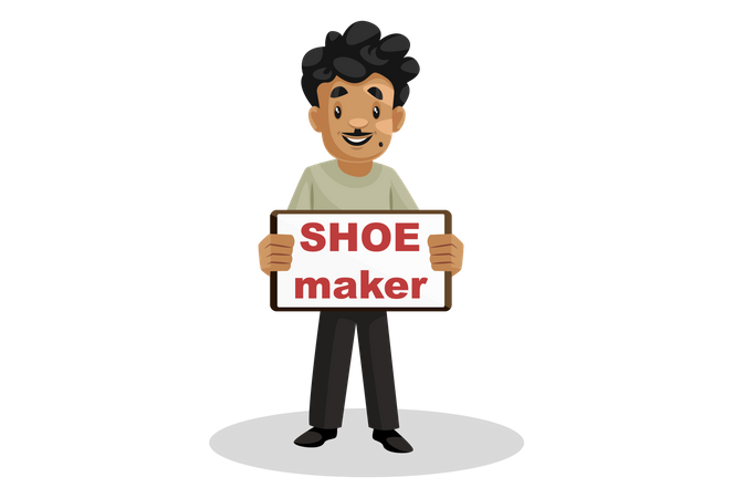 Man holding board of shoe maker  Illustration