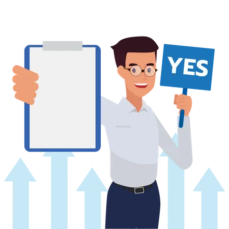 Man Holding board Said Yes  Illustration