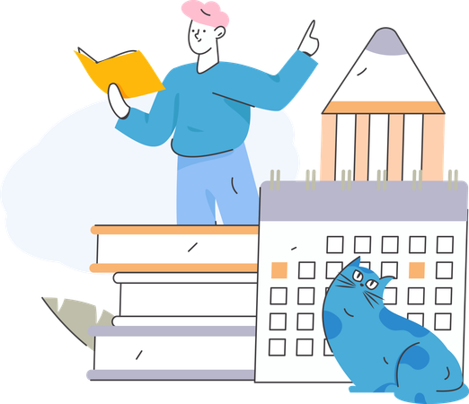 Man holding book with reading schedule  Illustration