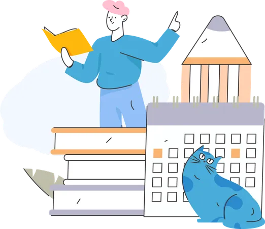 Man holding book with reading schedule  Illustration