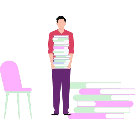 The Boy Is Holding Books Illustration