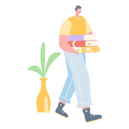 Man holding books pile  Illustration