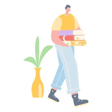 Man holding books pile  Illustration