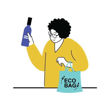 Man holding bottle and eco bag  Illustration