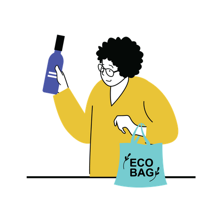 Man holding bottle and eco bag  Illustration