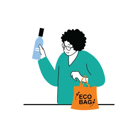 Man holding bottle and eco bag  Illustration