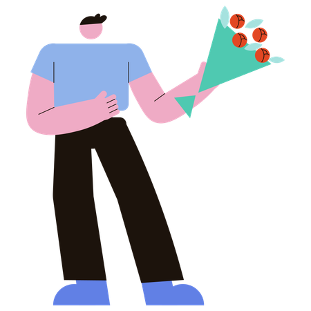 Man holding Bouquet Flower  Illustration