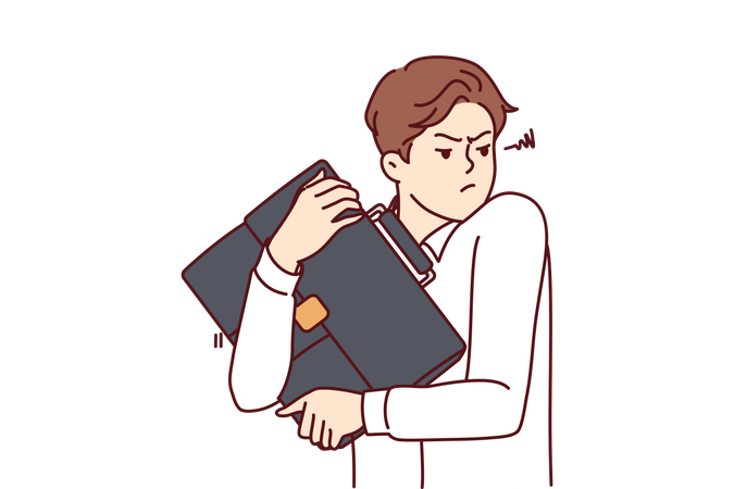 Man holding briefcase tightly  Illustration