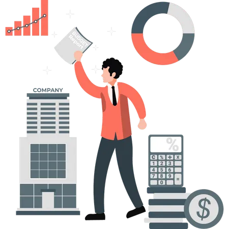 Man holding budget report  Illustration