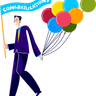 man with balloons flying in sky illustration free download