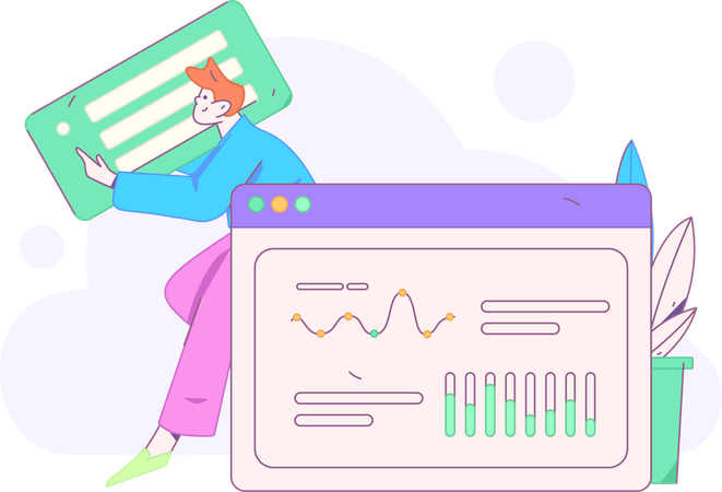 Man holding business analysis report  Illustration