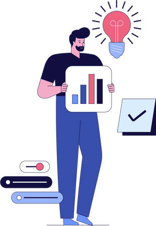 Man holding business report while getting business idea  Illustration