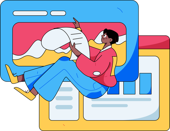 Man holding business report while looking business analysis report  Illustration