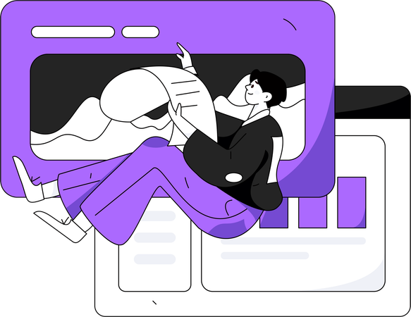 Man holding business report while looking business analysis report  Illustration