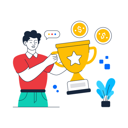 Man holding business trophy  Illustration