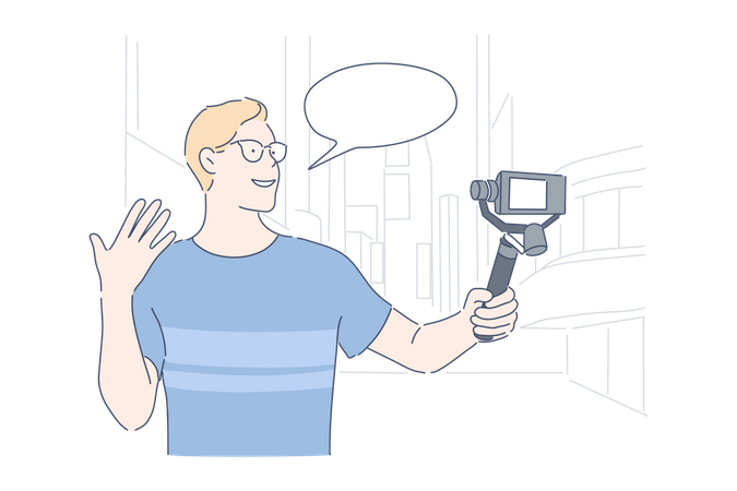 Man holding camera and making vlog  Illustration