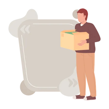 Man holding cardboard box with clothes Illustration
