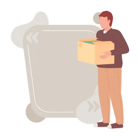 Man holding cardboard box with clothes  Illustration