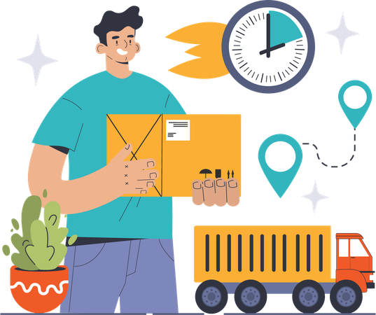 Man holding cargo while provide express delivery  Illustration
