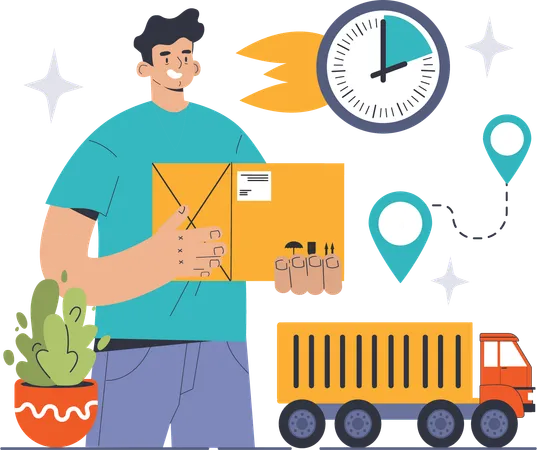 Man holding cargo while provide express delivery  Illustration