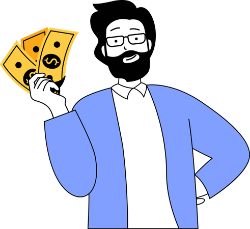 Man holding cash  Illustration