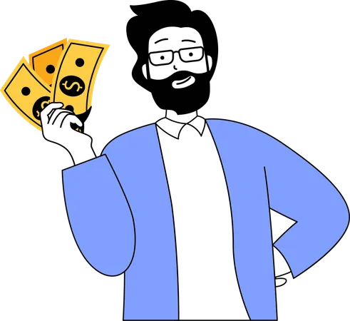 Man holding cash  Illustration