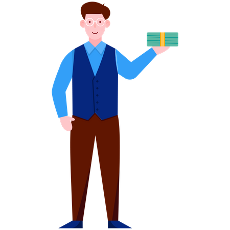 Man Holding Cash Money  Illustration