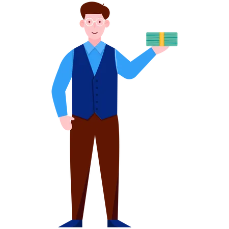 Man Holding Cash Money  Illustration