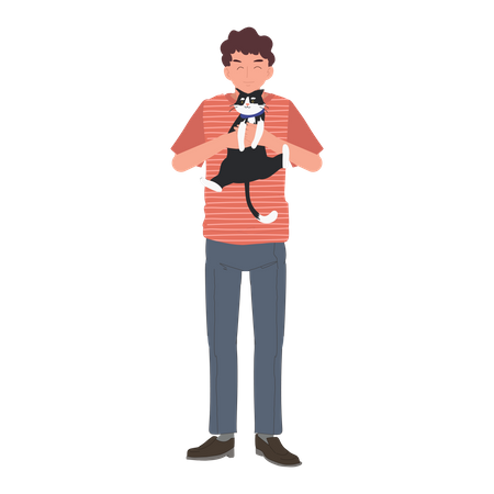 Man holding cat Illustration