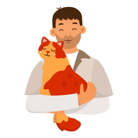 Man holding cat  Illustration