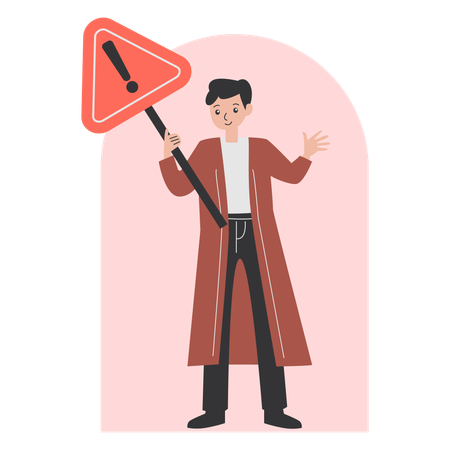 Man holding Caution board  Illustration