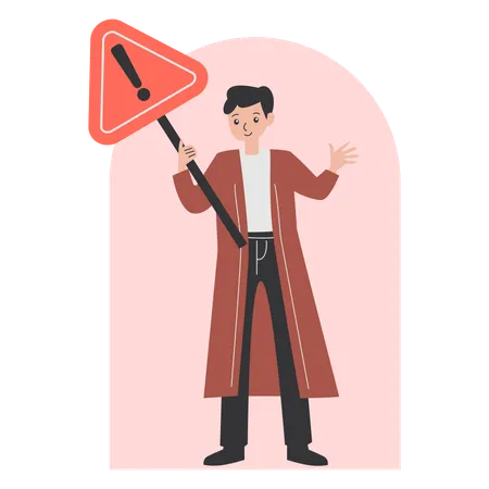 Man holding Caution board  Illustration