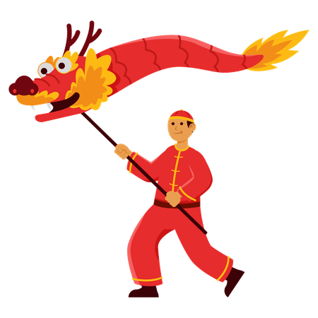 Man holding Chinese dragon  Illustration