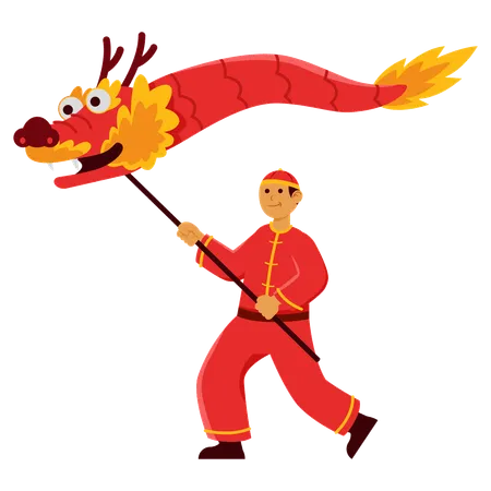 Man holding Chinese dragon  Illustration