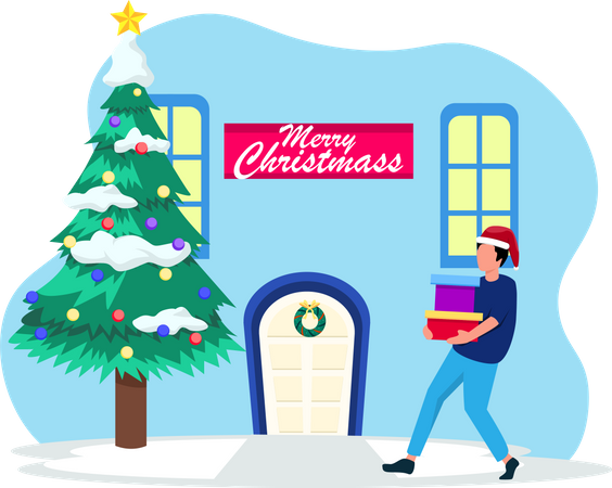 Man holding christmas gift  Illustration