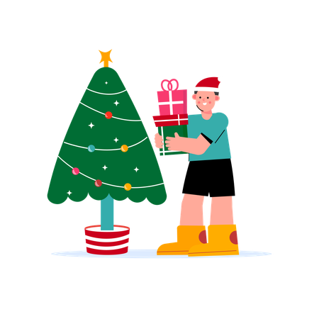 Man holding christmas gift  Illustration