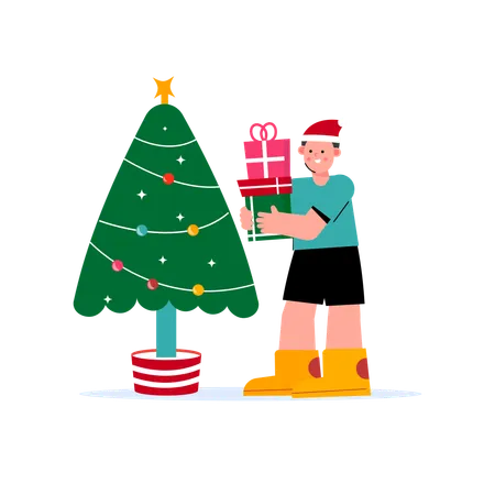 Man holding christmas gift  Illustration