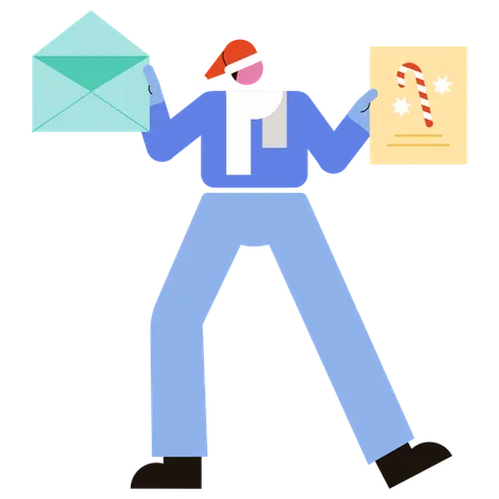 Man holding Christmas Greeting  Illustration