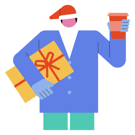 Man holding Christmas Present  Illustration