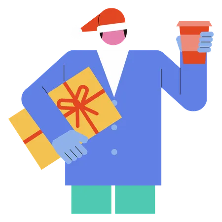 Man holding Christmas Present  Illustration