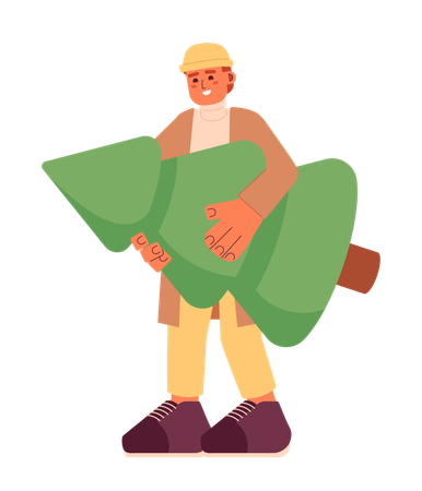 Man holding Christmas tree  Illustration