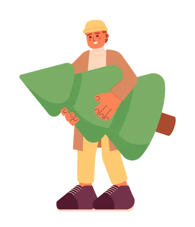 Man holding Christmas tree  Illustration