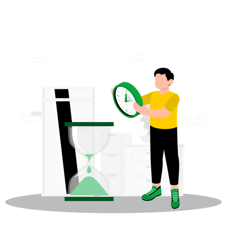 Man holding clock and managing working time  Illustration