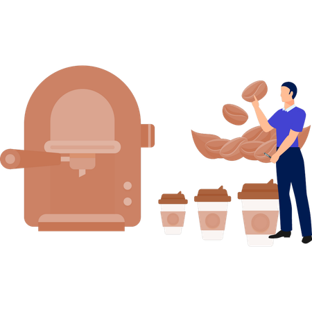 Man holding coffee bean  Illustration