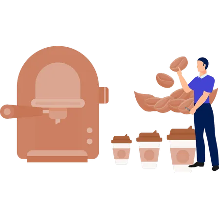 Man holding coffee bean  Illustration