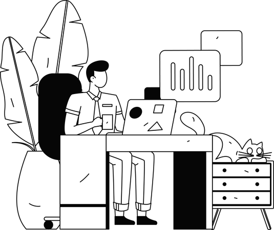 Man holding coffee cup while doing freelancing work  Illustration