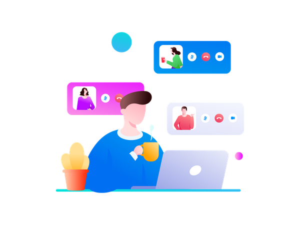 Man holding coffee cup while talking on video call  Illustration