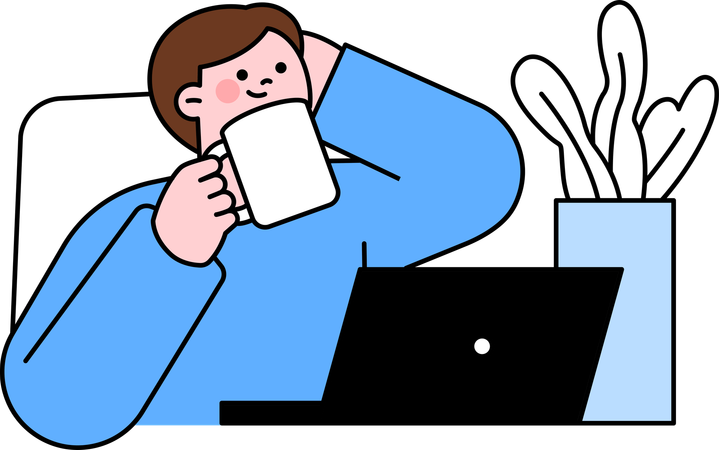 Man holding coffee cup while working at office  Illustration