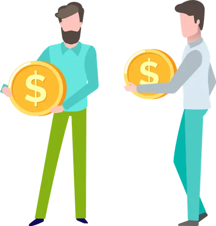 Person With Finance Ass Gold Coin In Hands Of Client Of Bank Deposit And Savings Money Capital Salary And Business Success Giving Profit Vector Illustration In Flat Cartoon Style Illustration