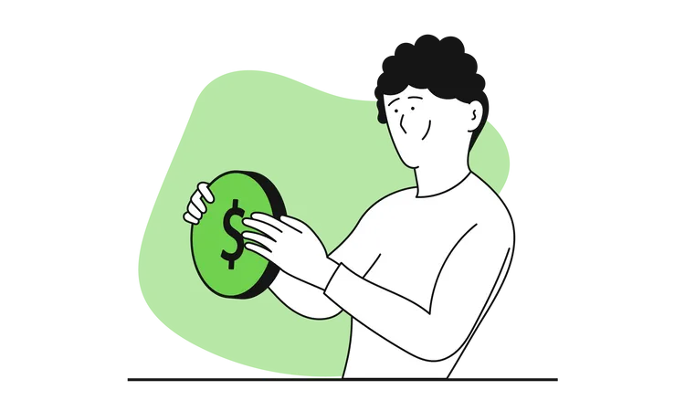 Man holding coin  Illustration